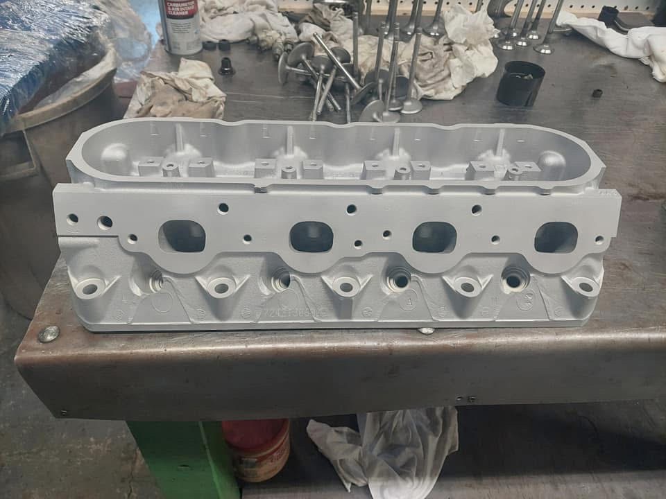 Cylinder head on a workbench