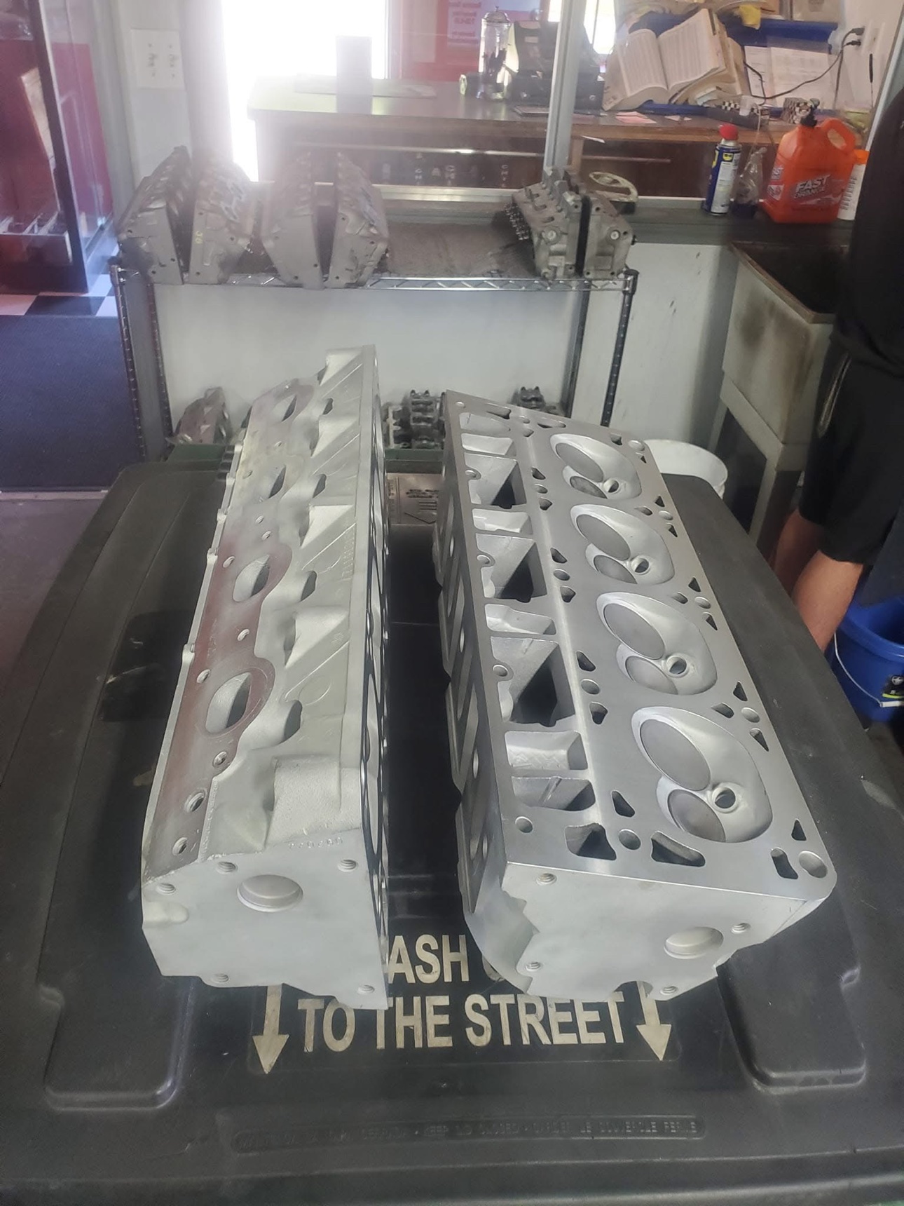 Pair of finished cylinder heads in the shop